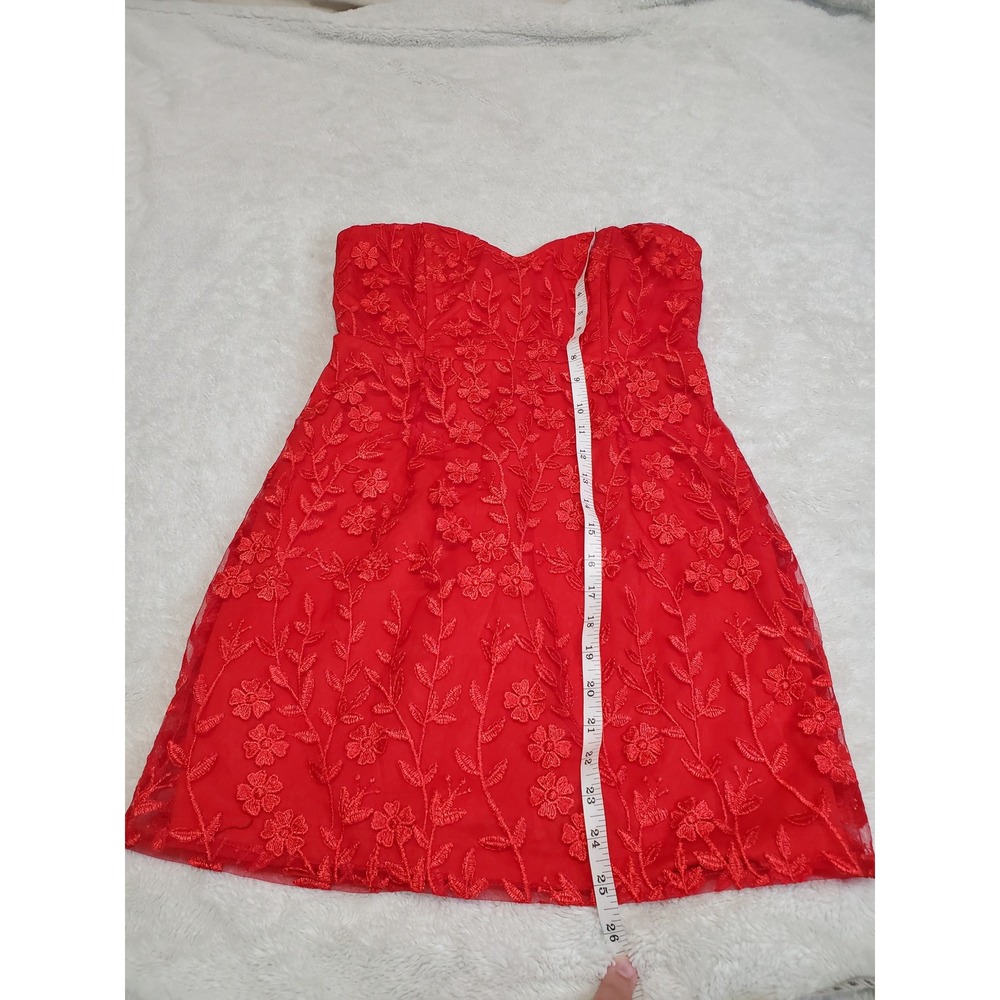 Lulus Red Floral Lace Strapless Bustier Sweetheart Mini Dress Medium Party HOCO - Picture 8 of 12